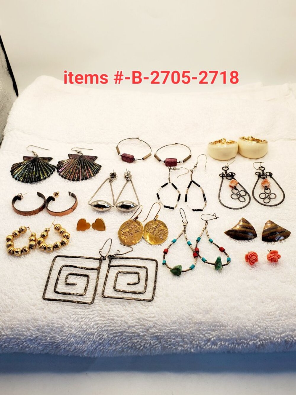 14 Pair of Vintage Pierced Earrings , items # B- 2705-2718,. wt. 75 grams.